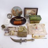 Various interesting collectables, including early 20th century watercolour on porcelain, view of