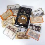 A lacquered stereoscopic Edwardian viewer, and a selection of slides, including First World War