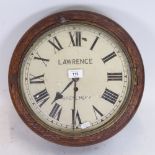 A 19th century oak-cased circular dial wall clock, by Lawrence of Brenchley, overall diameter 38cm