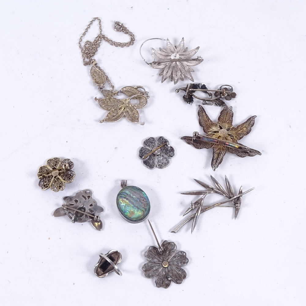 Various silver and filigree jewellery, including brooches, ring etc (11) - Image 2 of 2
