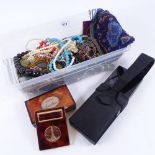 A Vintage Evans combination cigarette compact case, a French compact, a beadwork bag, costume