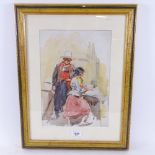 Esther Borough Johnson, watercolour, Spanish figures, 14" x 9.5", framed