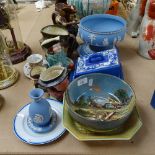 Doulton Paddy character jug, Wedgwood Jasperware, 2 Doulton fruit bowls, and other china