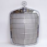A Vintage chrome Mercedes-Benz car radiator grille, height excluding badge 65cm