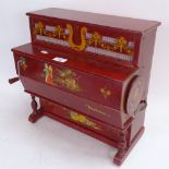 A Spanish Verbena small table-top barrel piano music box, by Reig, playing 4 ayres, height 39cm,