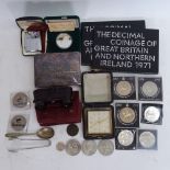 Various coins, including 1987 Canadian silver Olympic example, Ronson Varaflame lighter etc