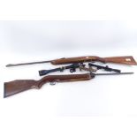 A Webley Hawk air rifle, another air rifle, sights etc