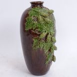 A Rye Pottery Hop Ware vase, relief hop and barley decoration, height 21cm (A/F)