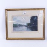 Vic Trevett, gouache, scene on the Thames, 17cm x 28cm, and watercolour, farm scene, framed (2)