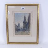H Thomson, watercolour, Glasgow street scene, 25cm x 17cm, framed