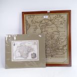 A 19th century embroidered map of England and Wales, modern frame, overall dimensions 55cm x 47cm,