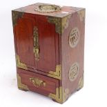 A reproduction Oriental brass-bound hardwood table-top jewel cabinet, height 30cm