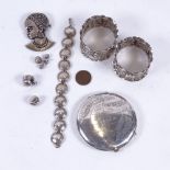 Various silver, including Indian compact, Persian bullet money, coin bracelet etc