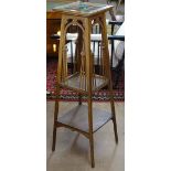 An Art Nouveau tile-top oak jardiniere stand, W30cm, H110cm