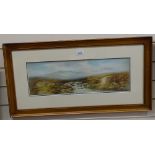 Fred Parr, pair of watercolours, moorland landscapes, signed, 7" x 21", framed