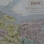 Antique map print of Kent by J & C Walker, image size 32cm x 40cm