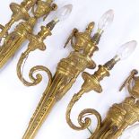 A set of 4 19th century gilt-bronze Empire style twin-branch wall light fittings, height 50cm