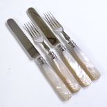 A set of Victorian plated dessert knives and forks for 12 people, with carved mother-of-pearl