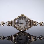 AVIA - A lady's Vintage 9ct gold mechanical wristwatch, silvered dial with gilt eighthly Arabic