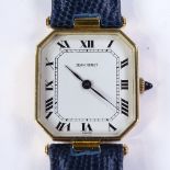 JEAN RENET - a lady's Vintage 18ct gold mechanical wristwatch, white dial with black painted Roman