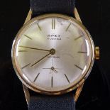APEX - a Vintage 9ct gold Incabloc mechanical wristwatch, circa 1967, silvered dial with gilt