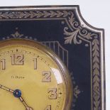 An early 20th century Continental silver and black enamel-framed 8-day mantel clock, champagne