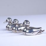 A group of 3 modern Sarah Jones cast sterling silver miniature ducks, hallmarks London 1993,