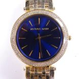 MICHAEL KORS - a gold plated stainless steel Darci quartz wristwatch, ref. MK-3406, dark blue dial