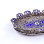 A Norwegian silver gilt filigree and enamel miniature tray, with blue, white and green enamel floral