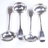 A set of 4 George III Irish silver Fiddle pattern sauce ladles, by John Power, hallmarks Dublin