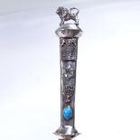 JUDAICA - a large Russian silver 84 Zolotnik standard Torah scroll yad pointer, with lion finial,