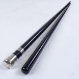 2 Victorian ebonised Conductor's batons, 1 with silver mounts (2)