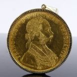 An Austrian 4 Ducat 1915 re-strike gold coin, 14ct gold pendant mount, gross weight 16.8g