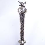 JUDAICA - a large Russian silver 84 Zolotnik standard Torah scroll yad pointer, with turkey finial