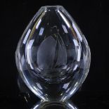 Sven Palmqvist for Orrefors Sweden, clear glass vase with cut yacht design, 1960, fully signed