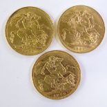 3 gold sovereigns, 1900, 1918 and 1926