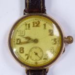 A First War Period gold plated Borgel mechanical wristwatch, white enamel dial with Arabic numerals,