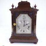 A 19th century mahogany-cased 8-day chiming bracket clock, silvered dial with Roman numeral hour