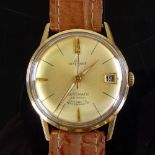 BISCHOFF - a Vintage 18ct gold Incabloc automatic wristwatch, champagne dial with baton hour