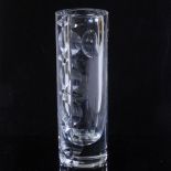 Mona Morales Schildt for Kosta Sweden, cylindrical clear glass vase with heavily cut geometric