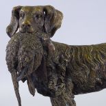 A bronze Gun dog with pheasant on marble base, unsigned, plinth length 41cm