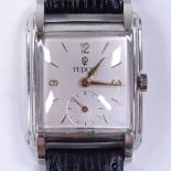 TUDOR - an Art Deco stainless steel mechanical wristwatch, silvered dial with gilt quarterly