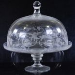 An etched glass food display dome on pedestal stand, stand diameter 30cm Perfect condition