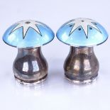 EGON LAURIDSEN - a Vintage pair of Danish sterling silver and enamel star designed mushroom-shape