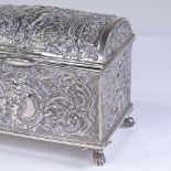 A 19th century German Hanau silver dome-top casket, possibly by Simon Rosenau, allover relief