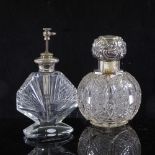 An Art Deco cut-glass silver-topped atomiser scent bottle, and a Victorian cut-glass scent bottle,