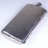 A very large mid-century American Napier sterling silver pint hip flask, with original collapsible