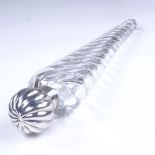 A Victorian long tapered spiral glass and silver-mounted scent bottle, with spiral hinged lid and