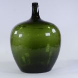 A large Antique handblown green glass carboy, height 46cm