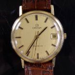 OMEGA - a Vintage 9ct gold Geneve mechanical wristwatch, circa 1970s, champagne dial with baton hour